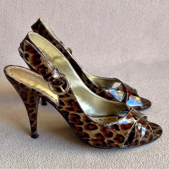 BCBG Leopard Print Slingback Peep-toe Heels women’s 9 - Picture 2 of 6